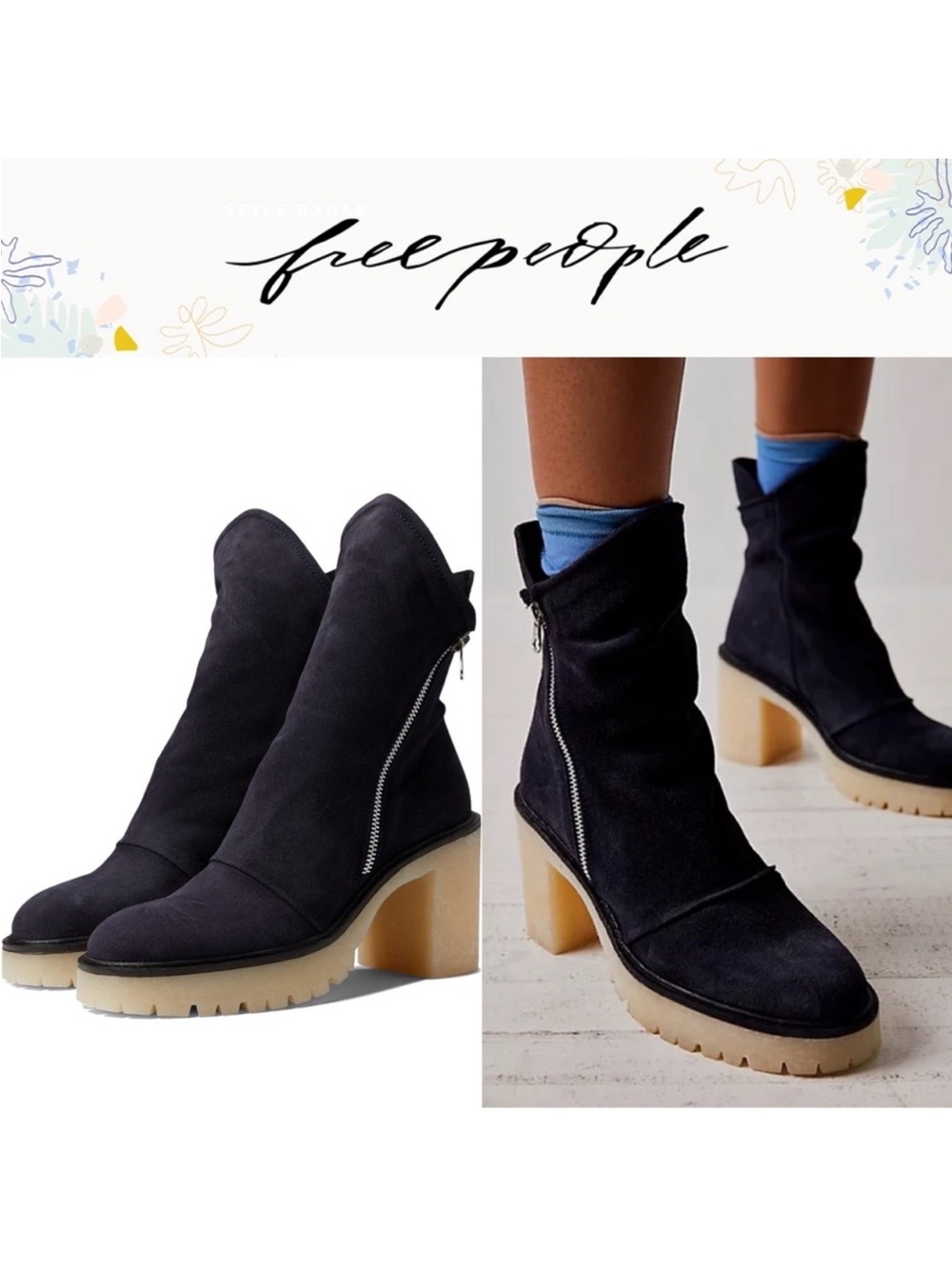 Free People Women’s 38 Black Leather Jack Zip Suede Boots Booties